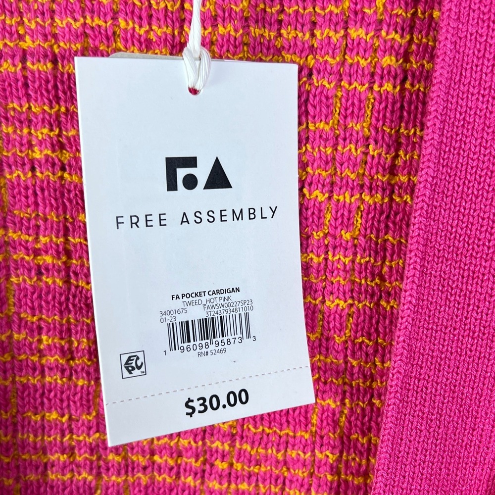 Free Assembly Tweed Pocket Cardigan Women's Large Pink Yellow Coquette Preppy - Picture 5 of 5